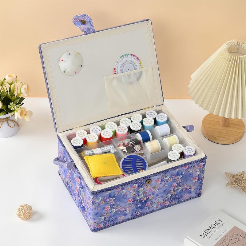 FOPUGT Sewing Basket - Large Sewing Box for Supplies, Sewing Organizer Box Kit Storage Christmas Gift for Enthusiast (Baby Blue - Large) - Image 4